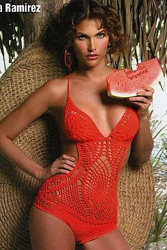 Veruska Ramirez in red swimsuit