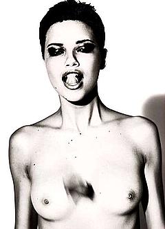 Adriana Lima topless black-&-white scan