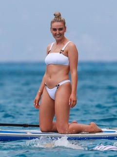 Perrie Edwards in white bikini in Ibiza