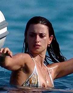 Spanish actress Penelope Cruz tit slip in a water paparazzi photo