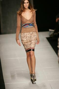 Eugenia Volodina walks runway in see through dress in Milan