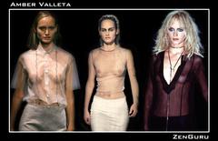 Amber Valletta in see through blouses runway collage