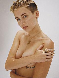 Miley Cyrus topless cover her tits
