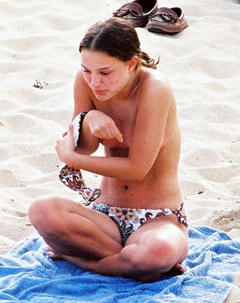 Natalie Portman topless on a beach with friends