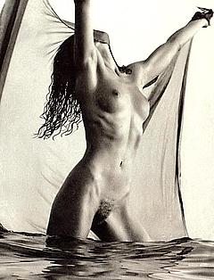Connie Nielsen nude boobs and hairy pussy black-&-white mag scan