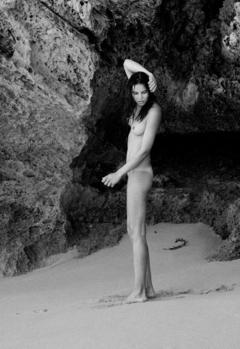 Lisa Marie Bosbach naked on a beach black-&-white image