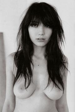 Daisy Lowe topless black-&-white image