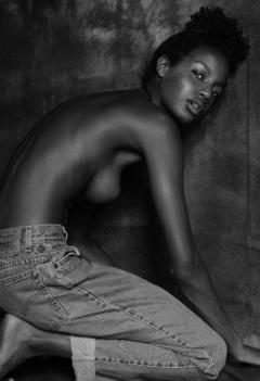 Ebonee Davis topless in jeans