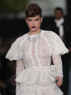 Barbara Palvin in white see through dress runway image