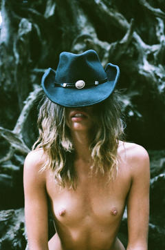 Abby Brothers topless in a hat