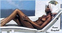 Naomi Campbell sunbathing topless