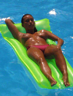 Lucinda Rhodes topless in a pool