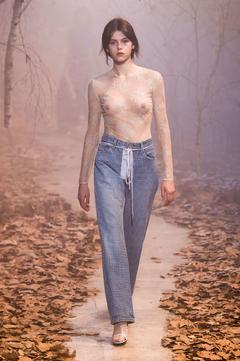Georgia Fowler in see through top at ff-White FW 2017 Fashion Show in Paris