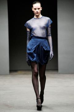 Sara Blomqvist runway braless in see through top
