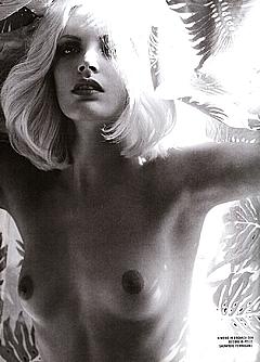Blonde Leah De Wavrin topless black-&-white photo