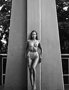 Lucette van Beek topless black-&-white photo