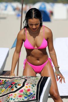 Karrueche Tran in pink bikini