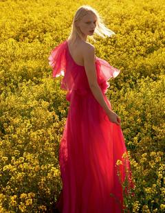 Vilma Sjoberg in red dress for Vogue Magazine, Russia - August 2020