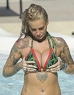 Jemma Lucy in bikini grab her boobs