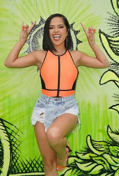 Becky G at an event promoting her new song Dollar in Miami