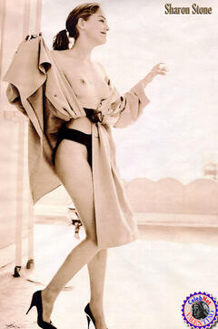 Sharon Stone posing topless for magazine black-&-white image