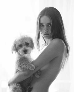 Charlotte Lawrence topless but covered for Peropero Pet Care Campaign 2024