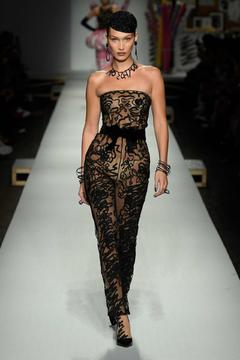 Bella Hadid see through dressed at Moschino Runway Show in Milan