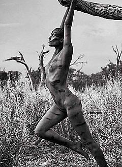 Natasha Poly fully nude in nature black-&-white photo
