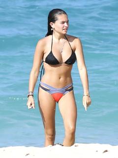 Thylane Blondeau sexy in ikini on the beach in St. Barts