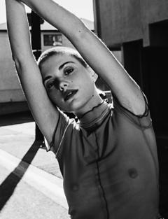 Terra Jo Wallace in see through top black-&-white image