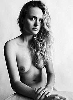 Madison Riley topless black-&-white image