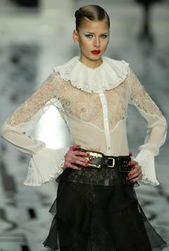 Hana Soukupova runway in see through blouse