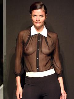 Helena Christensen braless in see through blouse