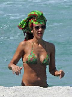 Jessica Alba in a bikini at a beach in Miami