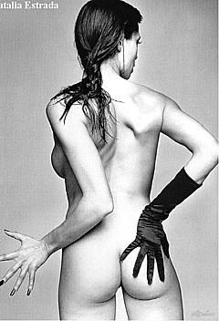 Natalia Estrada nude black-&-white image shows her round ass