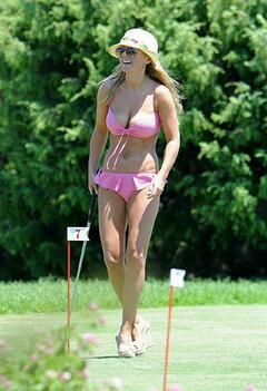 Geri Halliwell in pink bikini candids in Porto Cervo in Sardinia