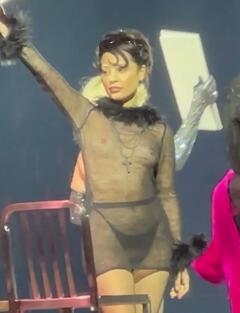 Alexa Demie braless in see through dress at Madonna Concert in LA