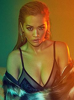 Rita Ora cleavage in see through lingerie bra
