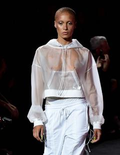 Adwoa Aboah in see through top at New York fashion week