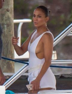 Jennifer Lopez sideboob on a yacht
