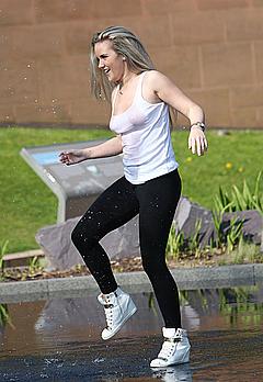 Rachael Rhodes no bra under in wet top