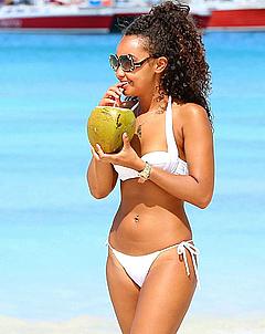 Leigh-Anne Pinnock in white bikini on a beach in Barbados