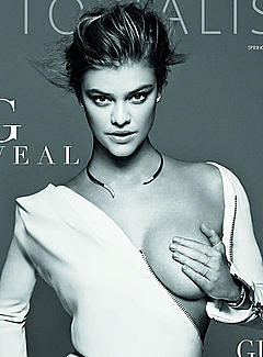 Nina Agdal cover her boob