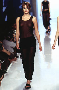 Michelle Behennah braless in see through top runway photo