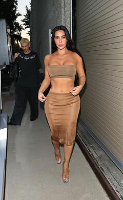 Kim Kardashian as she steps into her new Customized Tesla Cybertruck in Calabasas