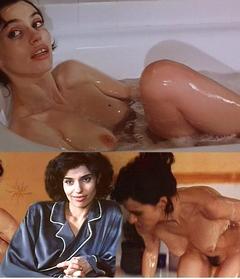 Beatrice Dalle nude tits and hairy pussy collage from A la folie