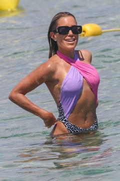 Sylvie Meis in monokini on the beach in Saint-Tropez