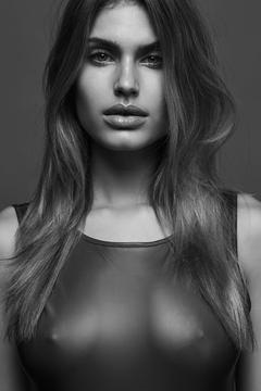 Maja Krag no bra under tight leather top