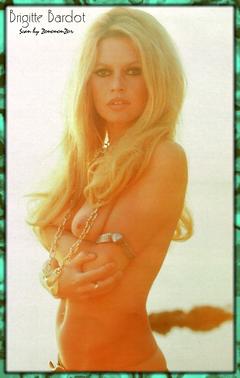 French actress Brigitte Bardot posing topless