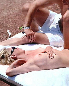 Sharon Stone sunbathing topless in Pantelleria